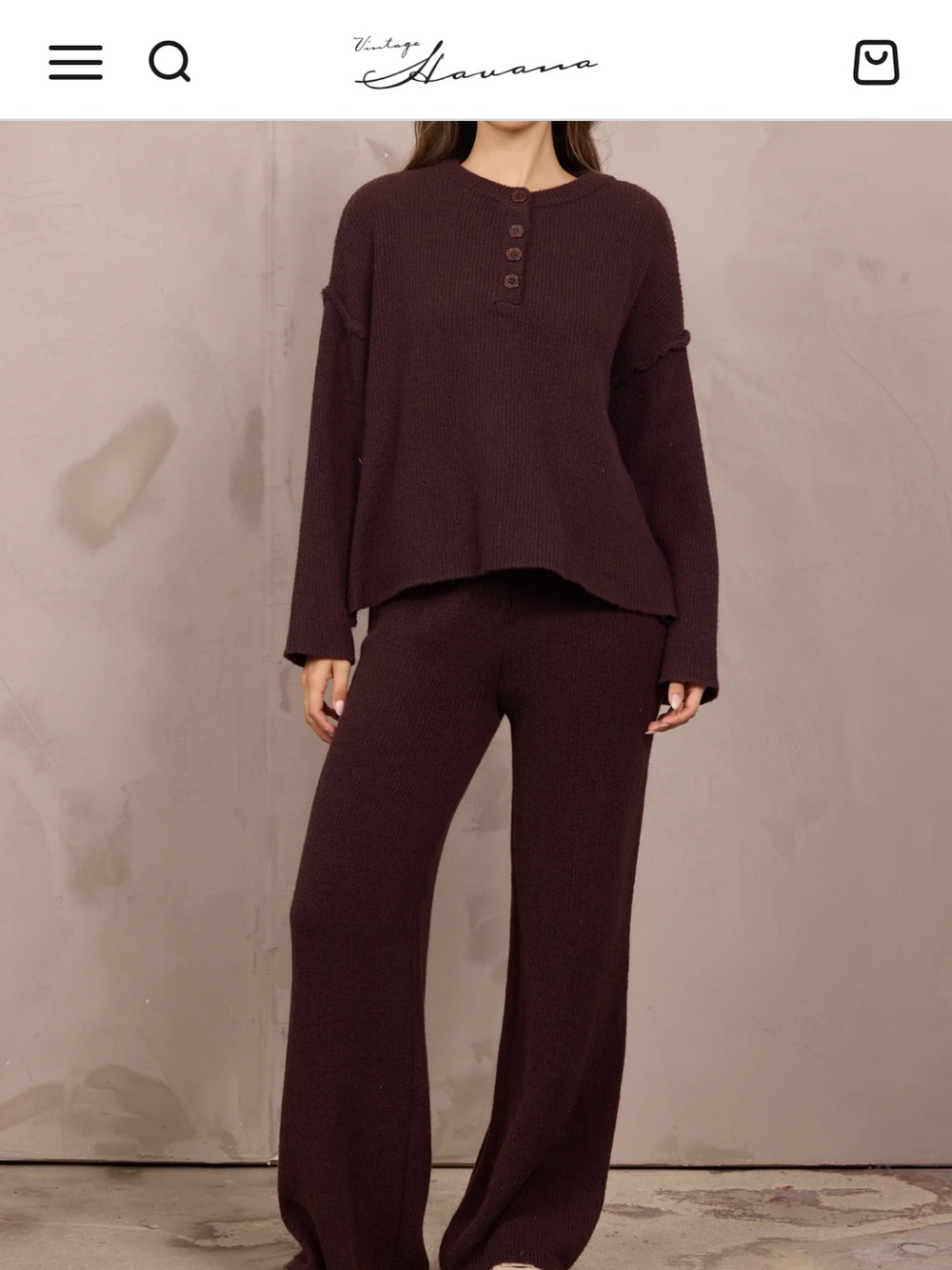Sweater Terry Henley 2-Piece Set in Deep Wine